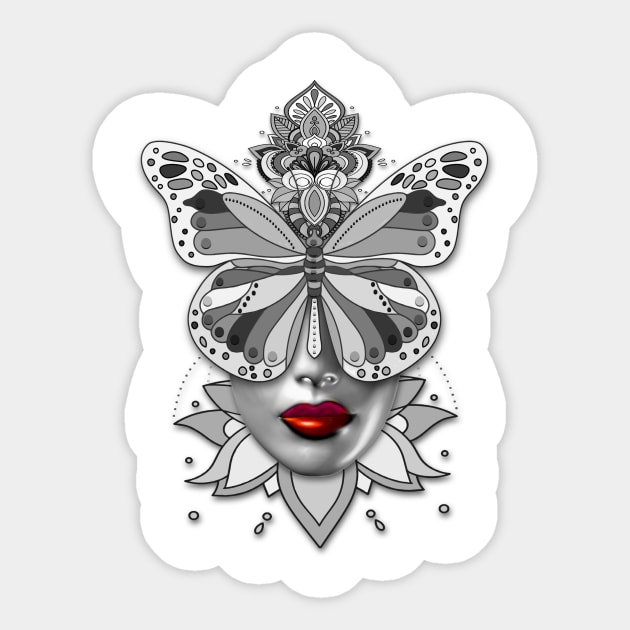 Creative Mandala Butterfly Woman Face 2 Sticker by vidka91@yahoo.com